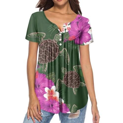 HYCOOL Plain Color Plumeria Print Women Short Sleeve Button Up Shirt Sexy V Neck Ladies Tops 2021 Summer Casual Plus Size Blouse