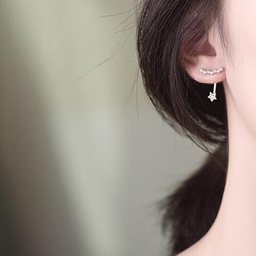 Trendy star earrings for women,Dangling stars clear zircon 925 silver earring double wearing style party OL fine jewelry gifts