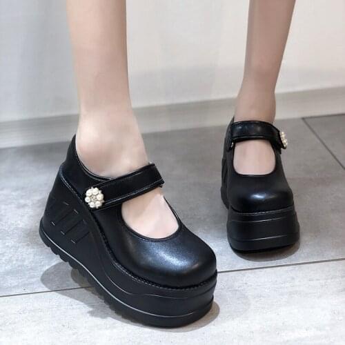 Womens Platform Mary Jane Shoes Ankle Boots High Heels Womens Retro British Small Leather Shoes Femme Zapatos Mujer Sapato