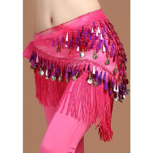 Belly dancing scarf Fringe gradient Belly Dance Clothing Accessories Sequins Tassel Wrap Chiffon Base Women Belts Hip Scarf