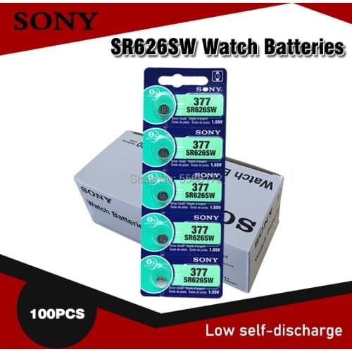 100pcs Sony 100% Original 377 SR626SW SR626 AG4 1.55V Silver Oxide Watch Battery SR626SW 377 Button Coin Cell MADE IN JAPAN