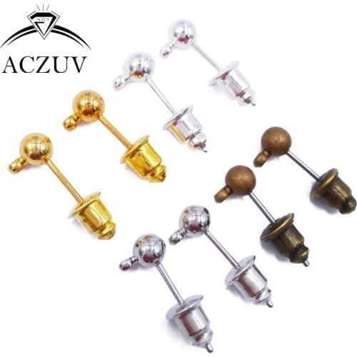 1000pcs 3mm 4mm 5mm 6mm Ball Earring Post Pin with Bullet Earring Backs Jewelry Findings PEP012