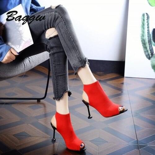2021 Women Sandals Fashion Stretch Mesh Vamp Fish Mouth Open Toe Sandals Ladies Solid Color Outdoor Party Pumps Plus Size Mujer