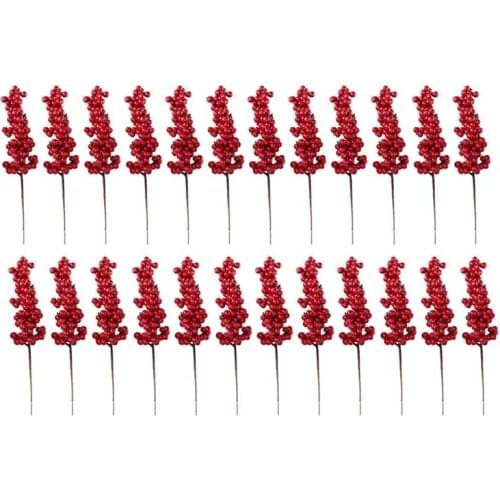 24pcs Red Berry Stems Fake Red Berries Red-Berries Stems Christmas Tree Decor