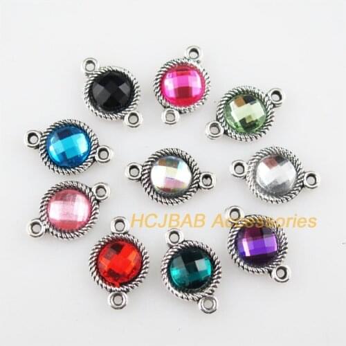 30 New Round Charms Tibetan Silver Color Acrylic Mixed Connectors 8.5x13mm