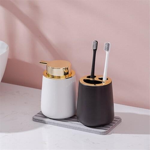 400ml Soap Dispenser Bathroom Toothbrush Holder Shampoo Bottles Hand Washing Shower Gel Ceramic Empty Refill Press Sub-bottle