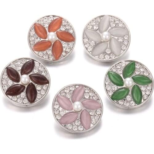 6pcs/lot New Snap Button Jewelry 18mm Rhinestone Flower Snap Buttons Fit Snap Jewelry Bracelets Necklaces Charms Jewelry