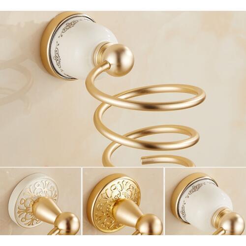 Gold space aluminum bathroom hair dryer shelf, Antique hair dryer shelf rack, European style Retro hair dryer rack for wall