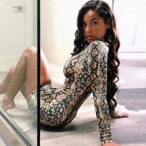 BKLD 2019 Women Fashion Snake Print Dress Mini Dress Sexy Club Wear Women Autumn Long Sleeve Bodycon Dress Women Clothing