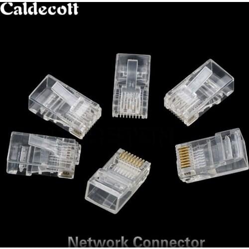 Caldecott 100PCS RJ45 RJ-45 CAT5 CAT5E Modular Cable Head Plug Ethernet Gold Plated Network Cable Heads