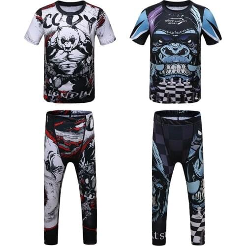 Kids Rashguard MMA Jiu Jitsu T-shirt+Pant Fitness Boxing Jerseys Set Sportwear Muay Thai Kickboxing Compression Boxeo Clothing