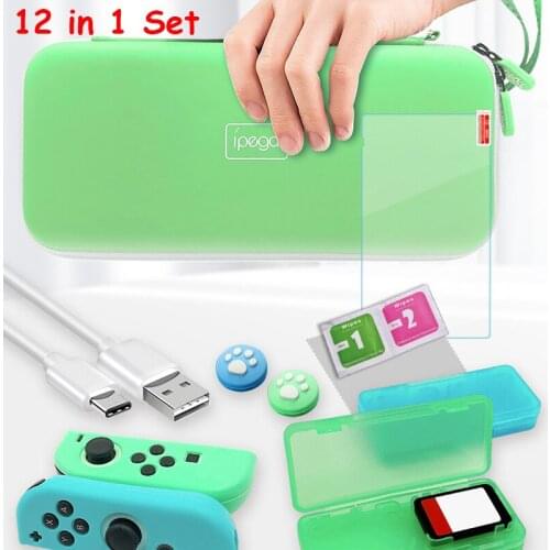 For Nintendo Switch Animal Crossing 12 in 1 Set Storage Bag + Silicone Case + Card Box + Tempered Film Set