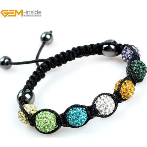Gem-inside 10mm Shining Crystal Ball Beads 7+4 Beads Adjustable length Hand-woven Bracelet Fashion Jewelry Christmas Gift