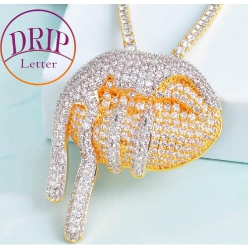 Double Color Dripping Lips Drooling Pendant Free Rope Chain Bling AAA Cubic Zircon Mens Hip Hop Rapper Rokas Jewelry