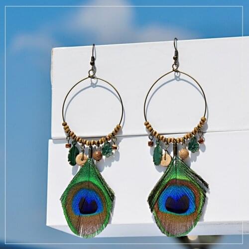 Ethnic Bohemia Long Feather Earrings Women Handmade Gypsy Statement Jhumka Beads Indian Earrings Oorbellen