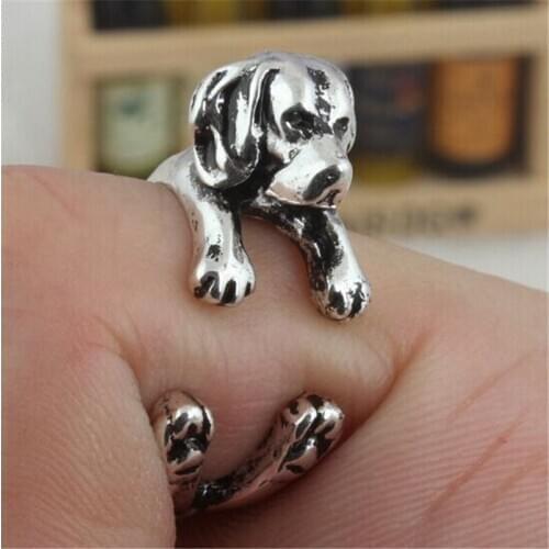 ALY Antique Silver Cute Beagle Rings Beagle Dog Puppy Anels Adjustable Animal Rings for Women ALY JZ-003