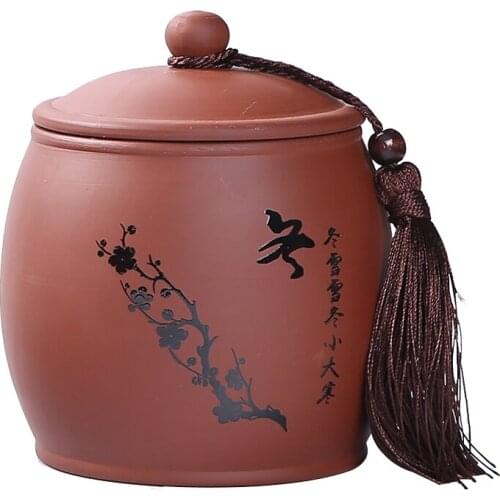 Chinese Retro Style Tea Storage Box Tea Cans Purple Clay Candy Jar Tin Food Container High Capacity Kitchen Spices Storage Box