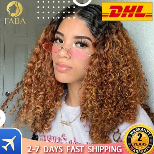 Short Curly Lace Front Human Hair Wig 1B/30 Ombre Color With Pre Plucked Deep Curly Brazilian Remy Baby Hair 13x4 Lace Bob Wigs