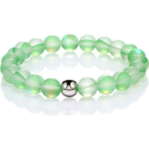 Round Mystic Rainbow Glass Beaded Stretch Bracelet 8mm Matte Moonstone Beads Elastic Bracelet Wristband Women Jewelry