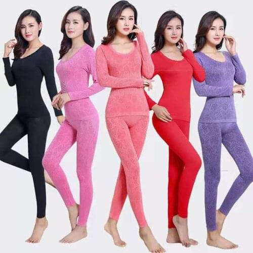 Lace Thermal Underwear Sexy Ladies Clothes Winter Seamless Antibacterial Warm Intimates Print Long Johns Women Shaped Sets