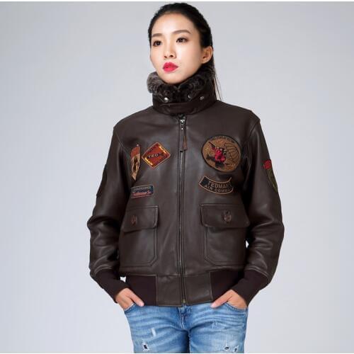 2016 New Men/Wowmen Couple style Genuine sheepskin Leather Pilot Jacket Wool Collar Short Slim Fit Aviator Winter Coats