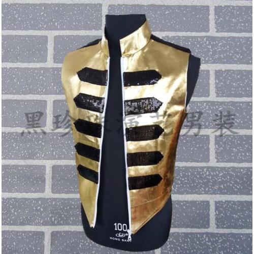 Stand Collar Personality Slim Male Sleeveless Vest Men Punk Rock Costumes Hombre Singer Dance Stage Fashion Personalized Gold