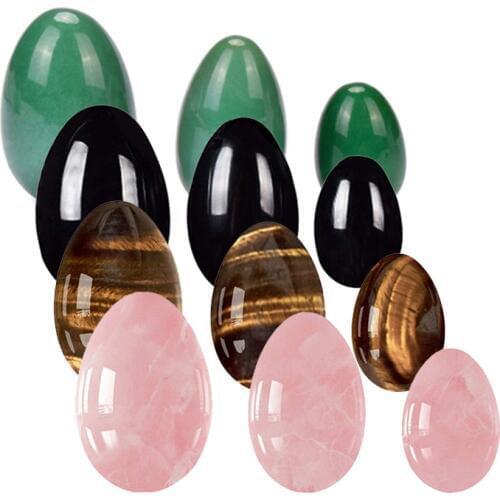 3 pcs Undrilled Natural Rose Quartz Yoni Egg Massage Egg Set Obsidian Crystal Mineral Ball Kegel Exercise Tiger Eye Jade Egg