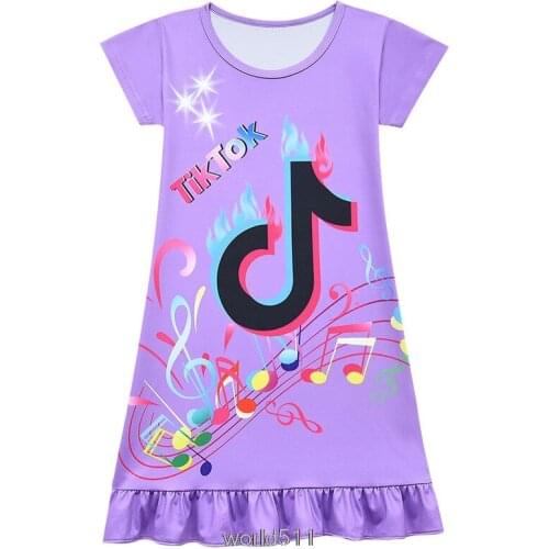 Summer Kids Tik Tok Dress Toddler Girls Nightgown Short sleeved Cartoon Children Nightdress Clothing child night skirt