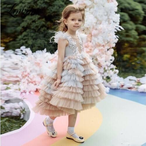 2020 New Custom Made Flower Girl Dresses For Weddings Pageant Dresses For Girls Tulle Applique Prom Dresses For Kids Girls