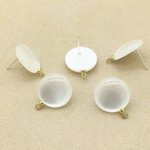 New arrival! 20x16mm 100pcs White Color Resin Round Shape Ear Stud for Handmade Earring DIY Parts Jewelry Findings & Components