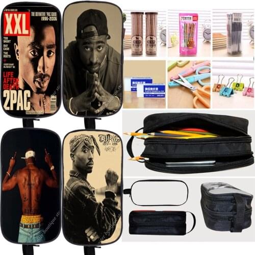 Boys 2Pac Tupac Pencil Bags Double Layer Pencil Cases Rapper 3D Print Pencil Box School Supplies Kids Stationery Storage Pouch