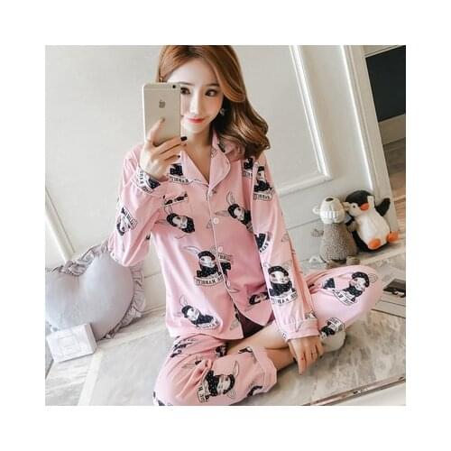 Casual contrast color pocket lapel button cardigan Homewear Large size ladies long-sleeved pajama ladies Long Sleeve Sleepwear