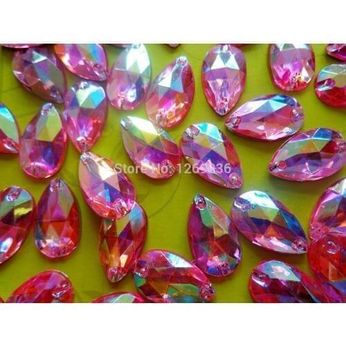 Sew on Loose Beads Crystals Pink AB colour Rhinestones Accessories For Hand Sewing Stones 150pcs 11*18mm drop shape flatback