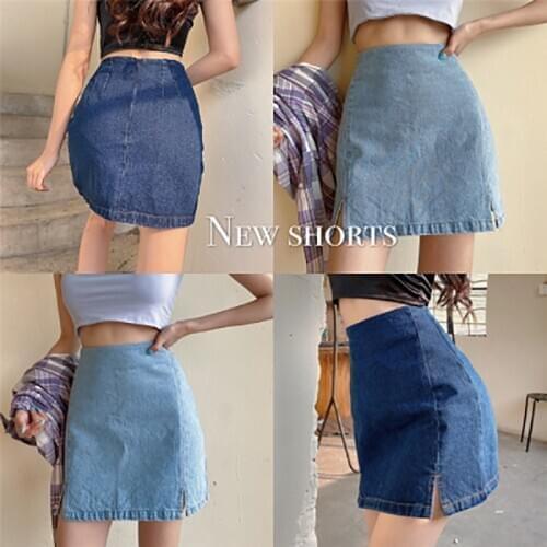 Slit Denim Skirt Summer 2020 New Skirt With Buttocks High Waist Slimming A-line Skirt Hin Thin Short Skirts Pure Color Simple