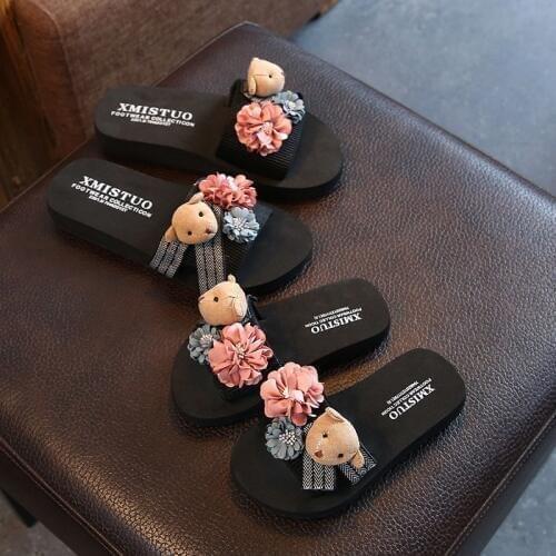 Summer non-slip childrens flip-flops girls fashion beach shoes sandals female cute cartoon bear flowers slippers women