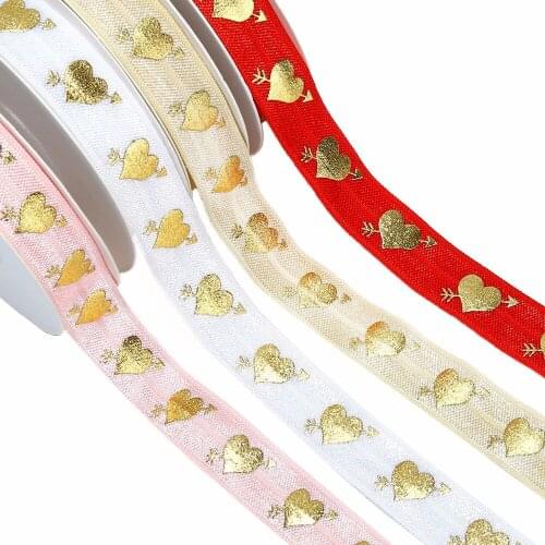 5/8" Valentine hearts arrow FOE fold over elastic for DIY ties garment cloth accessories