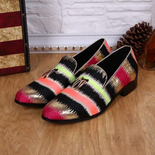 Christia Bella Large Size Handmade Male Flats Shoes Stripe Genuine Leather Mens Party Loafers Shoes British Style Man Shoes