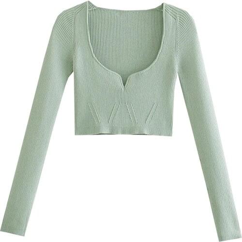 XIKOM 2021 Women Y2K Solid V-Neck Knitted Elasticity slim T shirt Female Fashion casual Streetwear short Long sleeve top