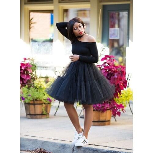 High Street Black Midi Tulle Skirts Women Elastic A-line Knee Length Mesh Tulle Women Skirts Female Bottom