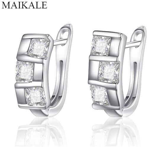 MAIKALE Square CZ Stud Earrings for Women Gold Silver Color Plated Copper Cubic Zirconia Earring Korean Fashion Jewelry Gifts