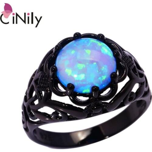 CiNily Created Blue Fire Opal Black Gold Color Wholesale Hot Sell Fashion for Women Jewelry Ring Size 5-11 OJ8412