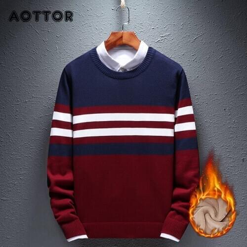 Winter Mens Warm Sweaters Cotton Male Knitwear Sweater Slim Soft Fleece Pullover Men Brand Casual Velvet Thickening Sweater