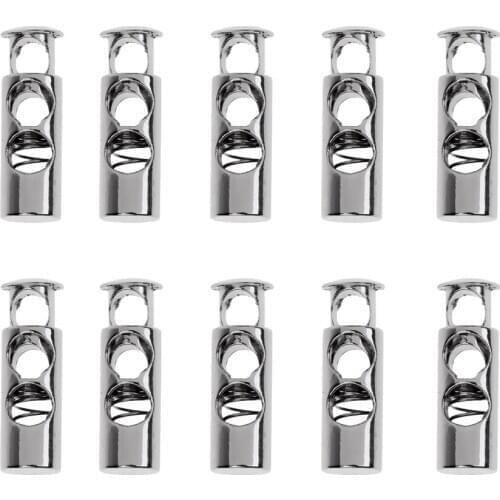 10 Pieces Metal Double Cord Lock Drawstring Toggle Stopper Cord Locks Silver
