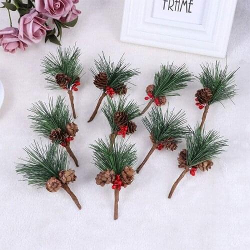 10Pcs Fake Plants Mini Pine Needles Christmas Tree Accessories Artificial Plants Christmas Decoration Ornaments Gift Box Decor