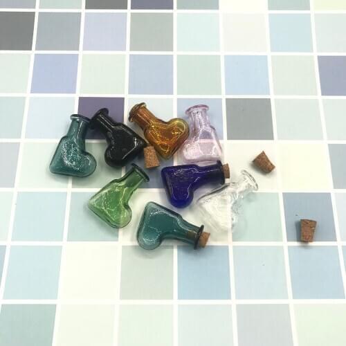 1000pcs/lot Mini Glass Color Bottles Heart Bottles With Cork Little Bottles Wedding Gift Tiny Jars Decor Mix Color Fast shipping