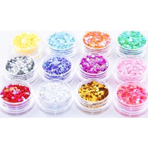 12 pots in ONE 12 Colours Holographic Stars Shape Glitter Powder Set Nail Art Craft Decoration Iridescent Star Shape Glitter