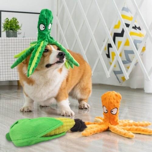 2Pcs Cute Pet Dog Fleece Toy Squeaker Squeak Chew Animal Toy Octopus Skin Shell Octopu Bite Resistant Plush Toy Pet Dog Toys