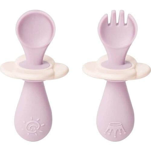 2 Pack Baby Utensils Silicone Baby Spoon and Fork Set for Self-Feeding Kids Led Weaning Spoon for First Stage 6 Months with Anti