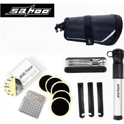 2018 SAHOO Multifunction Cycling Repair Tool Set Kit with Saddle Bag Black Ciclismo Bike Mini Pump Bicycle Tire Inflator Patch