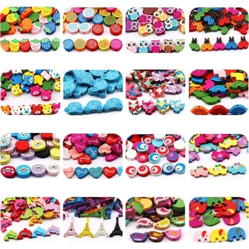 25/50pcs Mixed Multicolor Cute Flat Natural Wooden Beads Supplies For Jewelry Making Diy Bracelet Necklaces Earrings Accessories